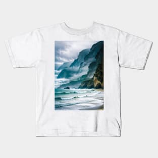 Foggy Cliffs by the Ocean Kids T-Shirt